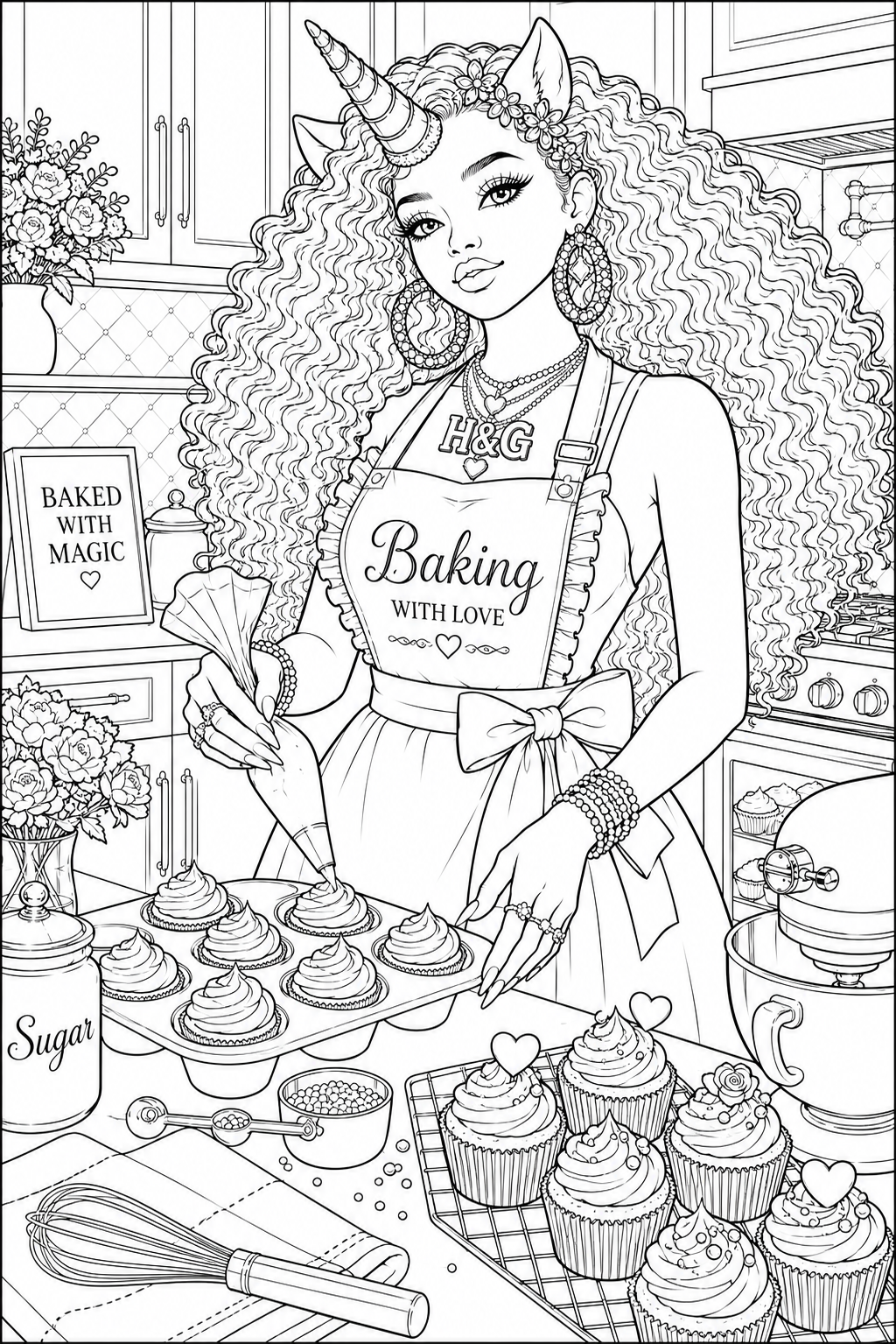 Unicorn Cupcakes Coloring Page