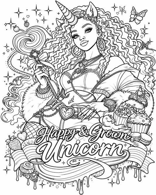 Welcome To Happy Grown Unicorn Coloring